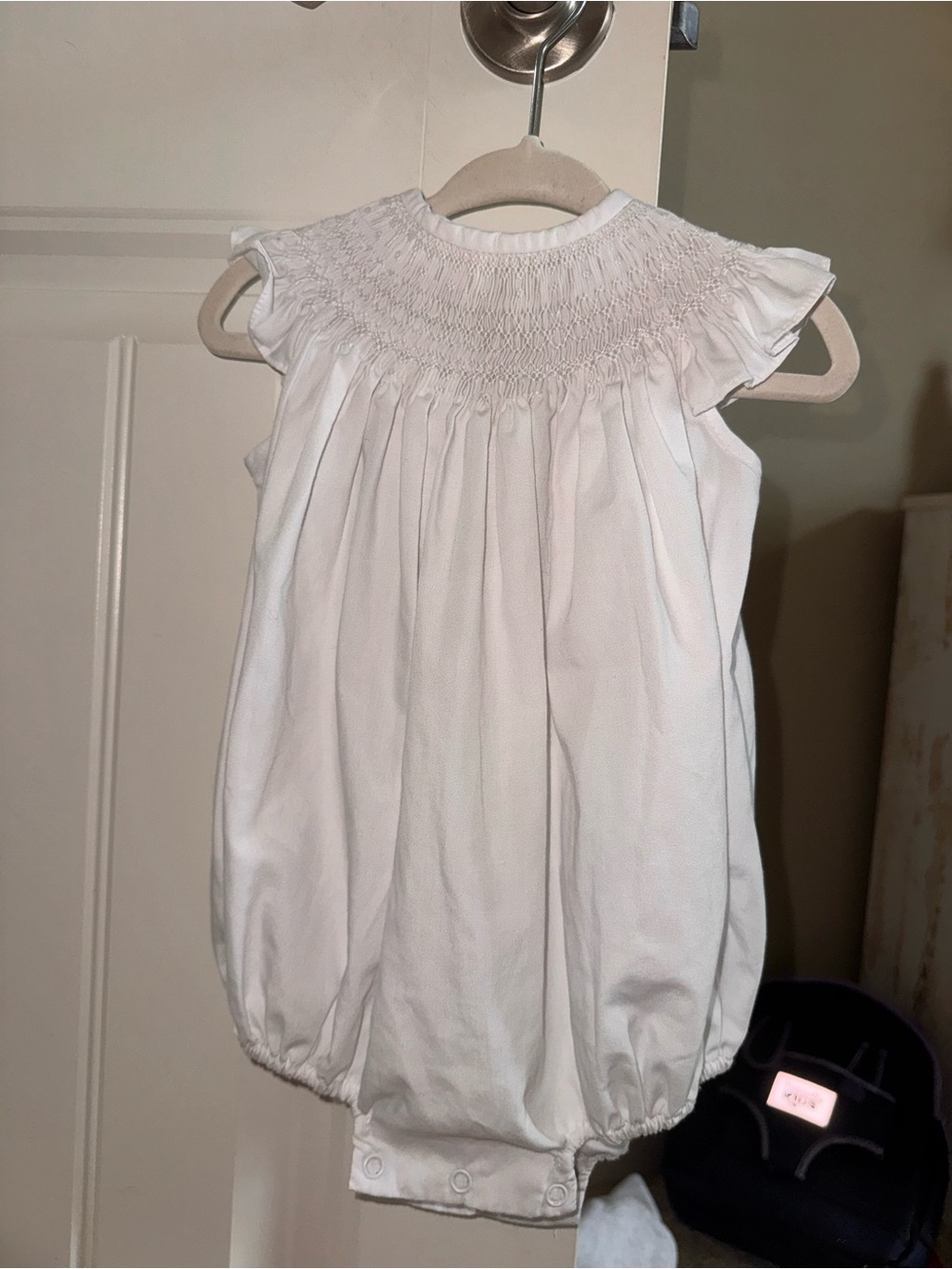 Classic White Smocked Bubble Romper for Kids